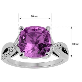 4 Carat Cushion Cut Pink Topaz and Diamond Ring in 10k White Gold