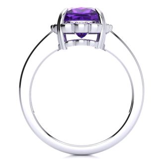 2ct Cushion Cut Amethyst and Diamond Ring in 10k White Gold
