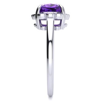 2ct Cushion Cut Amethyst and Diamond Ring in 10k White Gold