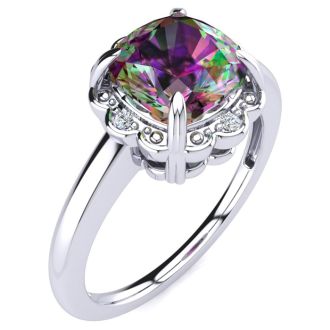 2ct Cushion Cut Mystic Topaz and Diamond Ring in 10k White Gold