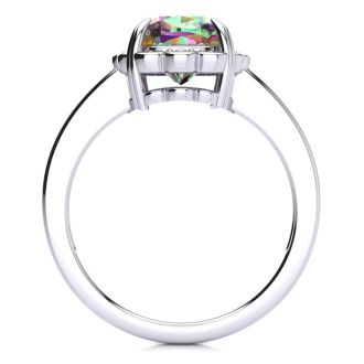 2 Carat Cushion Shape Mystic Topaz Ring With Diamonds in 10 Karat White Gold