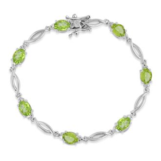 7 Carat Peridot and Diamond Bracelet In Platinum Overlay, 7 Inches 