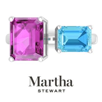 Martha Stewart 4 1/2 Carat Pink Sapphire and Blue Topaz Two Stone Ring In Sterling Silver