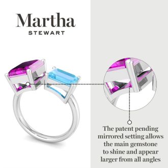 Martha Stewart 4 1/2 Carat Pink Sapphire and Blue Topaz Two Stone Ring In Sterling Silver