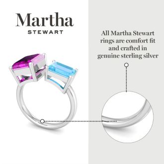 Martha Stewart 4 1/2 Carat Pink Sapphire and Blue Topaz Two Stone Ring In Sterling Silver