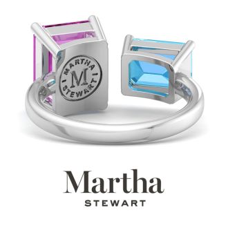 Martha Stewart 4 1/2 Carat Pink Sapphire and Blue Topaz Two Stone Ring In Sterling Silver