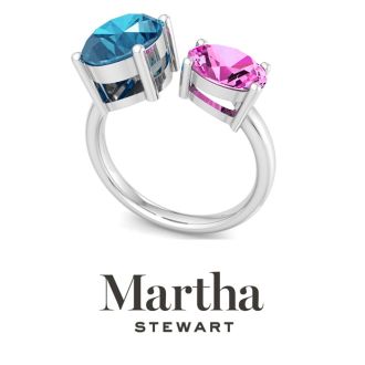 Martha Stewart 3 3/4 Carat Blue Topaz and Pink Sapphire Two Stone Ring In Sterling Silver