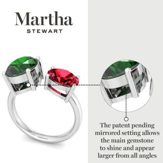 Martha Stewart 3 3/4 Carat Emerald and Ruby Two Stone Ring In Sterling Silver