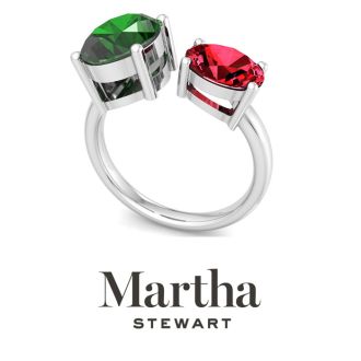 Martha Stewart 3 3/4 Carat Emerald and Ruby Two Stone Ring In Sterling Silver