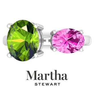 Martha Stewart 3 3/4 Carat Peridot and Pink Sapphire Two Stone Ring In Sterling Silver