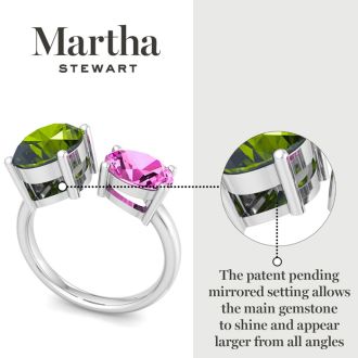 Martha Stewart 3 3/4 Carat Peridot and Pink Sapphire Two Stone Ring In Sterling Silver