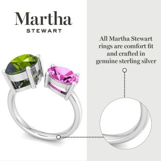 Martha Stewart 3 3/4 Carat Peridot and Pink Sapphire Two Stone Ring In Sterling Silver