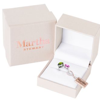 Martha Stewart 3 3/4 Carat Peridot and Pink Sapphire Two Stone Ring In Sterling Silver