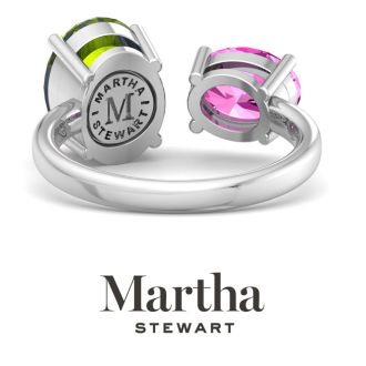 Martha Stewart 3 3/4 Carat Peridot and Pink Sapphire Two Stone Ring In Sterling Silver