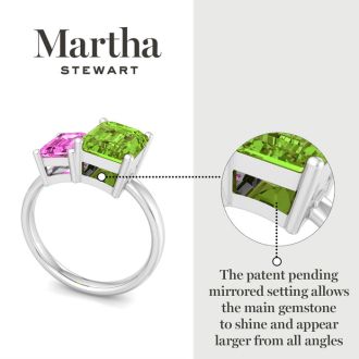 Martha Stewart 3 1/4 Carat Pink Sapphire and Peridot Two Stone Ring In Sterling Silver