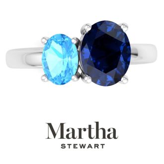 Martha Stewart 2 3/4 Carat Sapphire and Blue Topaz Two Stone Ring In Sterling Silver