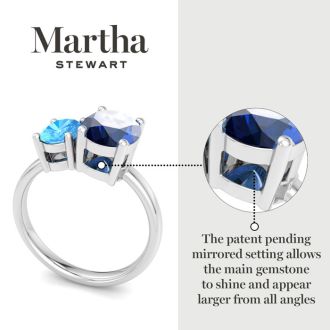 Martha Stewart 2 3/4 Carat Sapphire and Blue Topaz Two Stone Ring In Sterling Silver