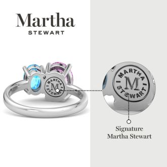 Martha Stewart 2 3/4 Carat Pink Sapphire and Blue Topaz Two Stone Ring In Sterling Silver