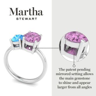 Martha Stewart 2 3/4 Carat Pink Sapphire and Blue Topaz Two Stone Ring In Sterling Silver
