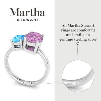 Martha Stewart 2 3/4 Carat Pink Sapphire and Blue Topaz Two Stone Ring In Sterling Silver