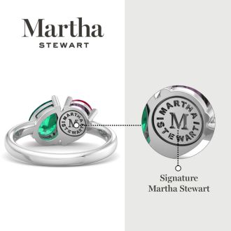 Martha Stewart 2 Carat Ruby and Emerald Two Stone Ring In Sterling Silver