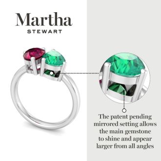 Martha Stewart 2 Carat Ruby and Emerald Two Stone Ring In Sterling Silver