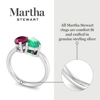 Martha Stewart 2 Carat Ruby and Emerald Two Stone Ring In Sterling Silver