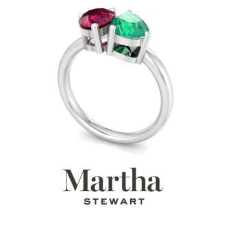 Martha Stewart 2 Carat Ruby and Emerald Two Stone Ring In Sterling Silver