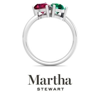 Martha Stewart 2 Carat Ruby and Emerald Two Stone Ring In Sterling Silver
