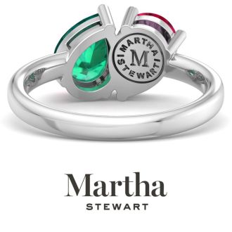 Martha Stewart 2 Carat Ruby and Emerald Two Stone Ring In Sterling Silver
