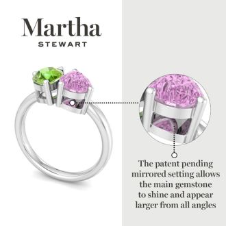 Martha Stewart 2 Carat Peridot and Pink Sapphire Two Stone Ring In Sterling Silver