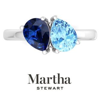 Martha Stewart 2 Carat Sapphire and Blue Topaz Two Stone Ring In Sterling Silver