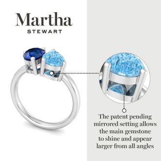 Martha Stewart 2 Carat Sapphire and Blue Topaz Two Stone Ring In Sterling Silver