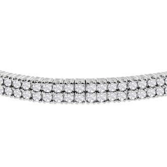 Estate Jewelry 2 Carat Diamond Double Row Flexible Bangle Bracelet In 14K White Gold