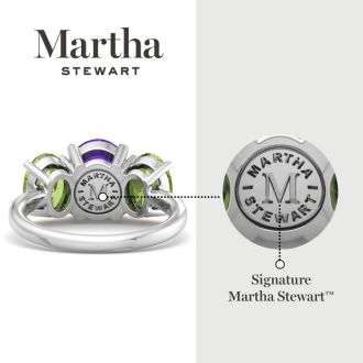 Martha Stewart 5 Carat Oval Shape Amethyst, Peridot and Lab Grown Diamond Three Stone Plus Ring In Sterling Silver