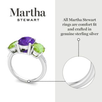 Martha Stewart 5 Carat Oval Shape Amethyst, Peridot and Lab Grown Diamond Three Stone Plus Ring In Sterling Silver