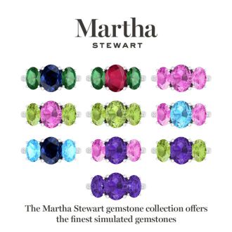 Martha Stewart 5 Carat Oval Shape Amethyst, Peridot and Lab Grown Diamond Three Stone Plus Ring In Sterling Silver