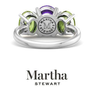 Martha Stewart 5 Carat Oval Shape Amethyst, Peridot and Lab Grown Diamond Three Stone Plus Ring In Sterling Silver