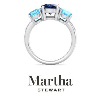 Martha Stewart 5 Carat Oval Shape Sapphire, Blue Topaz and Lab Grown Diamond Three Stone Plus Ring In Sterling Silver