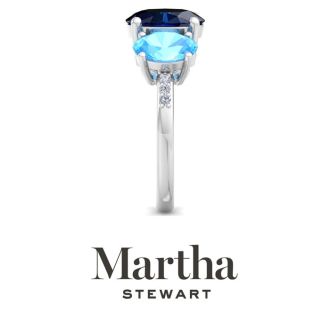 Martha Stewart 5 Carat Oval Shape Sapphire, Blue Topaz and Lab Grown Diamond Three Stone Plus Ring In Sterling Silver