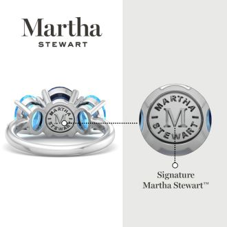 Martha Stewart 5 Carat Oval Shape Sapphire, Blue Topaz and Lab Grown Diamond Three Stone Plus Ring In Sterling Silver