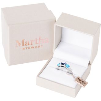 Martha Stewart 5 Carat Oval Shape Sapphire, Blue Topaz and Lab Grown Diamond Three Stone Plus Ring In Sterling Silver