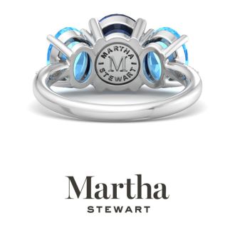 Martha Stewart 5 Carat Oval Shape Sapphire, Blue Topaz and Lab Grown Diamond Three Stone Plus Ring In Sterling Silver