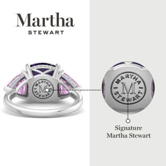 Martha Stewart 8 Carat Cushion Amethyst, Pink Sapphire and Lab Grown Diamond Three Stone Plus Ring In Sterling Silver