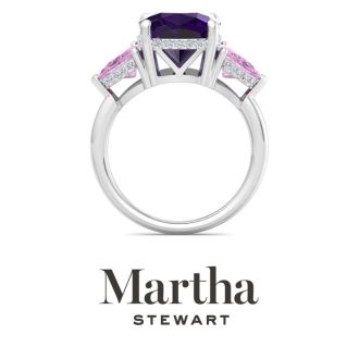 Martha Stewart 8 Carat Cushion Amethyst, Pink Sapphire and Lab Grown Diamond Three Stone Plus Ring In Sterling Silver