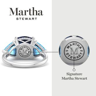 Martha Stewart 8 Carat Cushion Sapphire, Blue Topaz and Lab Grown Diamond Three Stone Plus Ring In Sterling Silver