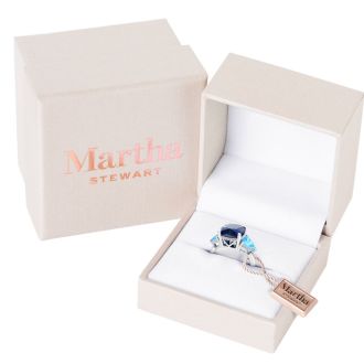Martha Stewart 8 Carat Cushion Sapphire, Blue Topaz and Lab Grown Diamond Three Stone Plus Ring In Sterling Silver