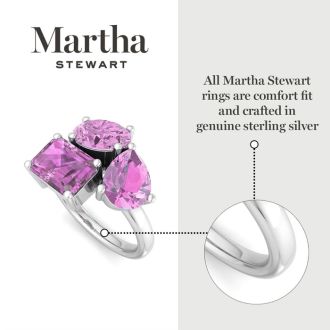Martha Stewart 3 3/4 Carat Pink Sapphire Three Stone Cluster Ring In Sterling Silver