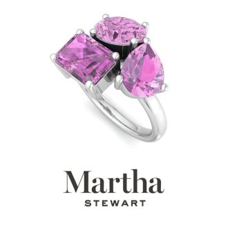 Martha Stewart 3 3/4 Carat Pink Sapphire Three Stone Cluster Ring In Sterling Silver