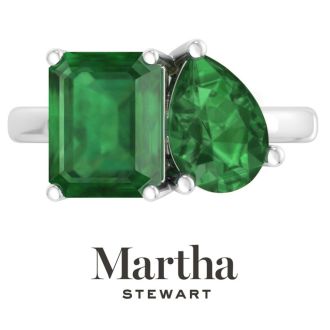 Martha Stewart 4 3/4 Carat Emerald Two Stone Ring In Sterling Silver